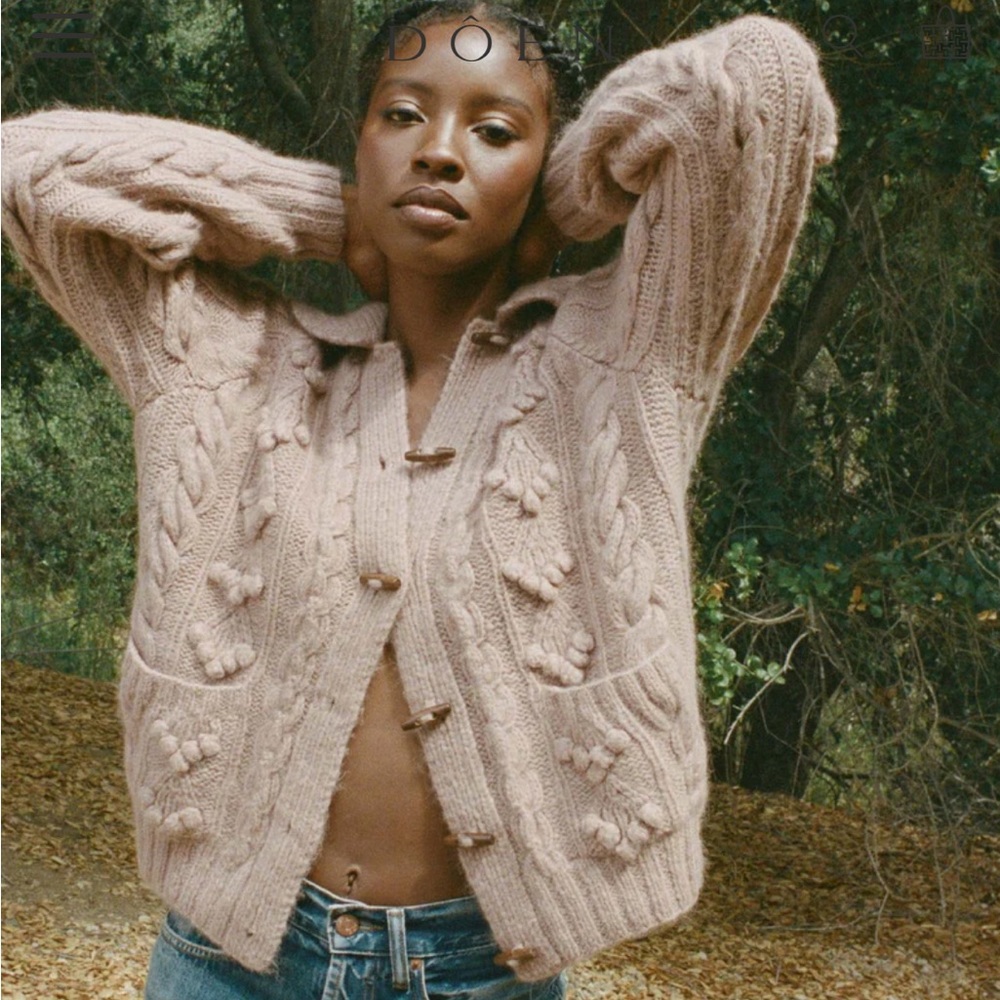 Cozy Cable Knit Cardigan Sweater - Blush Pink